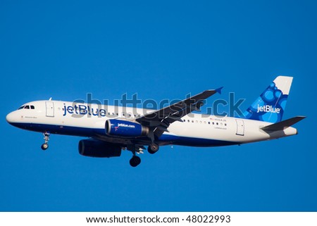 NEW YORK - JANUARY 9: An Airbus A320 jet Blue with new tail design \