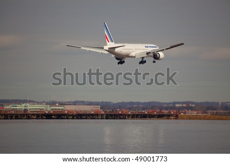 NEW YORK - MARCH 1: Boeing 767 Air France arriving to JFK Airport Runway 4R on March 1, 2010 in New York