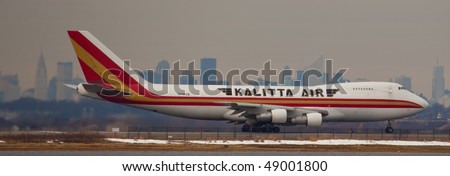 NEW YORK - MARCH 1: A Boeing 747-400 Kalitta  Cargo departing form JFK Airport Runway 4R on March 1, 2010 in New York