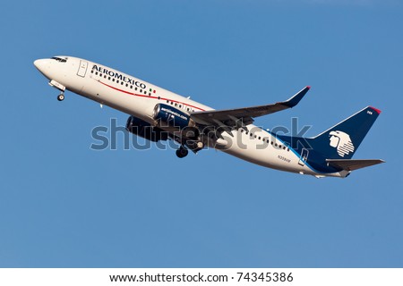 NEW YORK - MARCH 10: Boeing 737 Aeromexico climbs after take off from JFK in New York, USA on March 10, 2011. Aeromexico is the flag carrier airline of Mexico and the biggest Mexican Airline as of 2011