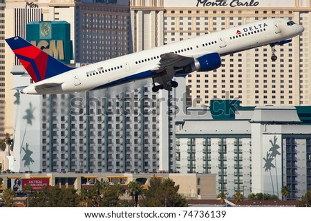 LAS VEGAS - NOVEMBER 12: Boeing 767 Delta Air Lines taking of from McCarran Airport located in Las Vegas, USA on November 12, 2010 767 is the most popular long range plane used by commercial airlines