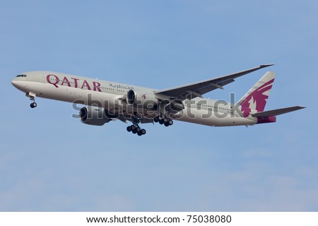 NEW YORK - MARCH 6: Qatar Boeing 767 on final to JFK in New York, USA on March 6, 2011. Qatart is rated top 3 best airlines in the world. Is also rated the as a 