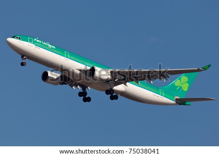 NEW YORK - JANUARY 25: A330 AerLingus Approaching JFK in New York, USA on January 25, 2011. Aerlingus is the biggest Irish airline, Call sign used by the airline is Shamrock