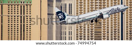 LAS VEGAS - NOVEMBER 12: Boeing 767 Alaska climbs after take off from McCarran in Las Vegas, USA on November 12, 2010. Alaska\'s route system spans more than 92 cities in United States Canada and Mexico