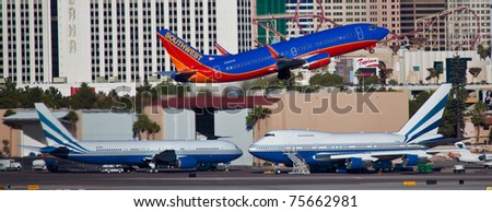 LAS VEGAS - NOVEMBER 14: Boeing 737 Southwest airline climbs after take off from Mccarran airport in Las Vegas, NV on November 14, 2010. Southwest is the largest airline in the United States as of 2011