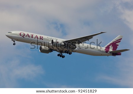 NEW YORK - DECEMBER 21: Qatar Boeing 767 on final to JFK in New York, USA on December 6, 2011. Qatart is rated top 3 best airlines in the world also rated the as a 