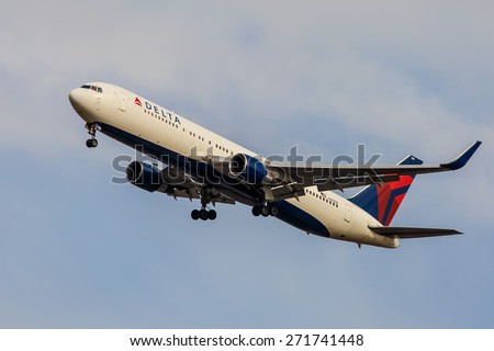 NEW YORK - NOVEMBER 3: Boeing 767 Delta Air Lines takes off from JFK Airport in New York, USA on November 3, 2013. Delta is one of the largest and most successful air carriers in the United States.