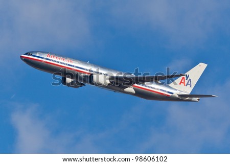 NEW YORK - MARCH 16: a Boeing 767 American Airline approaches JFK in New York, USA on March 16, 2012. American Airline is on of the oldest American airlines and one of the biggest in the world