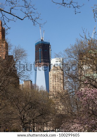 NEW YORK, USA - MARCH 26: Freedom Tower or 1WTC under construction on March 26, 2012. The tower will be 1776 feet high on completion.