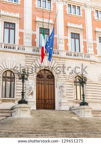 Entrance to Palazzo Montecitorio which houses Chamber of Deputies in Italian Republic government