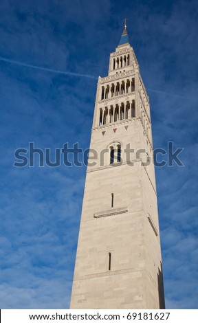 Bell Tower of Basilica of the National Shrine of the Immaculate Conception in Washington DC on a clear winter day