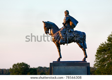 Sunset view of the statue of Andrew Jackson at Manassas Civil War battlefield where the Bull Run battle.  The statue was acquired for the nation in 1940. 2011 is the sesquicentennial of the battle