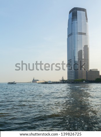 JERSEY CITY, NJ, USA - 22 MAY: Goldman Sachs Tower at Exchange Place in Jersey City on 22 May 2013. The tower at 781 feet is the tallest building in New Jersey