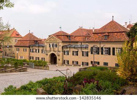 Bavarian village of Castell in Germany. The castle or schloss is a major part of the town economy with the duke operating the local vineyards and winery