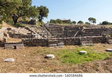 Ruins of the old amphitheater or amphitheatre in old city of Troy in Turkey
