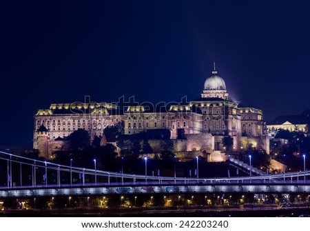 Night shot of the illuminated Buda Castle and Castle District in Budapest, Hungary