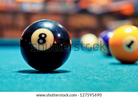 A Vintage style photo from a black ball in a pool table. Noise added for a film effect/Black Ball