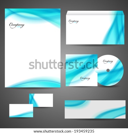 Corporate identity business design. Set: business card, A4-stationary, CD and CD-cover, envelope, banner. Vector file is well organized, grouped, templates with clipping mask, easy editable.