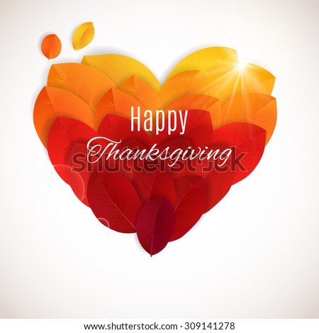 Thanksgiving background. Bright autumn leaves in a shape of heart. Happy Thanksgiving banner. I love Autumn concept