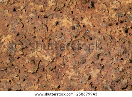 Close up red color lateritic soil cross section
