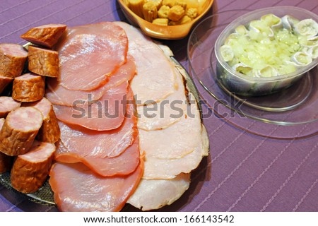 Sliced beef, ham, sausage as hors d\'oeuvres after the Polish