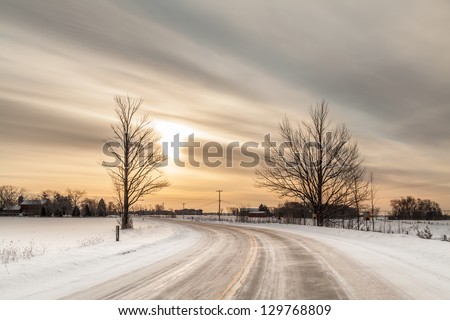 Early morning winter road in northern Ontario