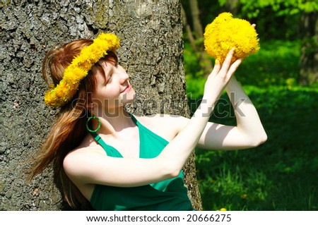 stock photo nice girl hold bouquet from dandelion