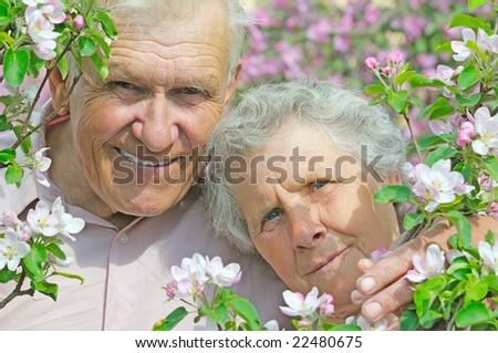 happy old people on spring background