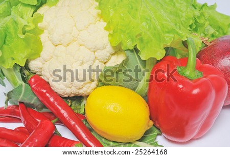 pomegranate, lemon, broccoli, paprika, pepper, salad