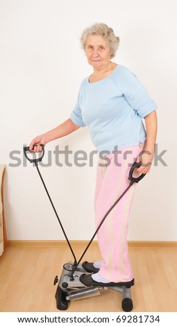 granny do morning exercise on trainer