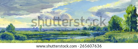 panoramic landscape with trees and river