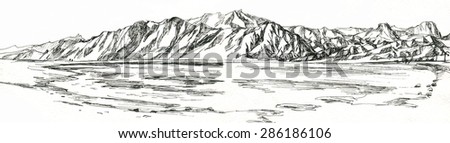 landscape with mountain range graphic sketch