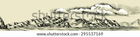 panorama of the mountains and cloud sketch