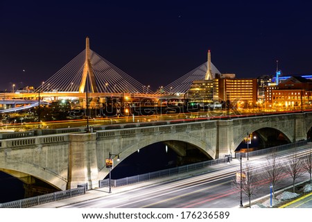 Leonard P. Zakim Bunker Hill Memorial Bridge: Cable-stayed bridge across the Charles River in Boston, Massachusetts.