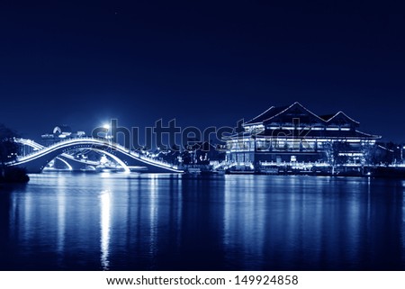 Architecture landscape at night in a park