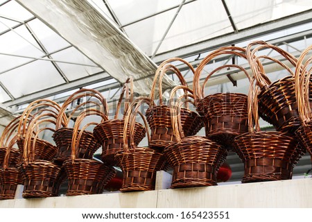 wicker basket wating for saling in a shop