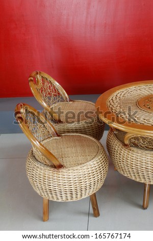 traditional Chinese style of bamboo chairs and tables in a park