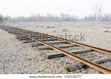 TANGSHAN CITY, CHINA - NOVEMBER 16: The rail track damaged by the earthquake in the Tangshan earthquake ruins park, on November 16, 2013, Tangshan city, Hebei province, China.