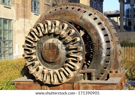 The abandoned large asynchronous motor in the Qixin cement plant on november 4, 2013, tangshan city, hebei province, China.
