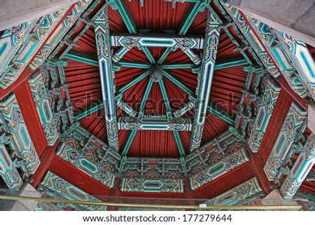 BEIJING - December 22: Top structure of Eight Pillar Pavilion in the Zhongshan Park, on December 22, 2013, beijing, china.