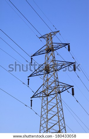 electric tower in the blue sky, steel power transmission facilities