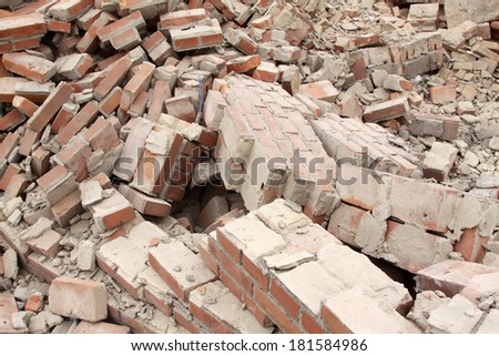 collapsed walls in the demolition site