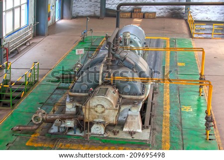 TANGSHAN - JUNE 18: Blast furnace gas residual pressure turbine generator set - TRT, in a iron and steel co., on June 18, 2014, Tangshan city, Hebei Province, China