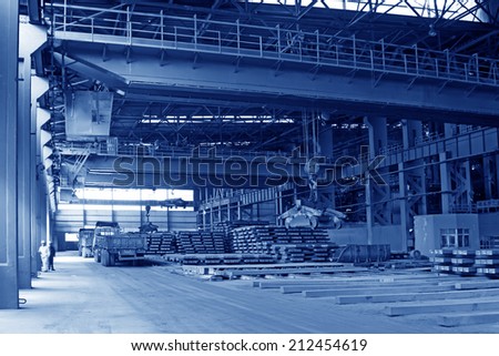 TANGSHAN - JUNE 14: Steel mills continuous casting workshop transport steel ingot, on June 14, 2014, Tangshan city, Hebei Province, China