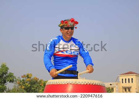 LUANNAN - AUGUST 2: Drum roll performing in the streets on august 2, 2014, Luannan county, Hebei Province, China