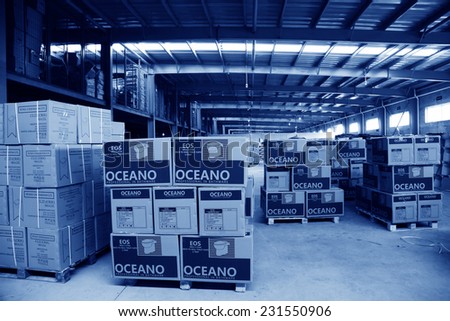 LUANNAN COUNTY - JANUARY 5: The ceramic closestool products assemblies in a warehouse, in the ZhongTong Ceramics Co., Ltd. January 5, 2014, Luannan county, Hebei Province, China.