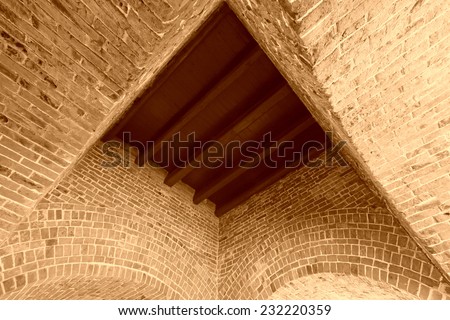 Ancient Chinese architectural style of Drum tower base, closeup of photo