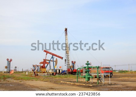 CAOFEIDIAN - SEPTEMBER 27: oil drilling operation scene in the JiDong oilfield, on September 27, 2014, Caofeidian City, hebei province, China.