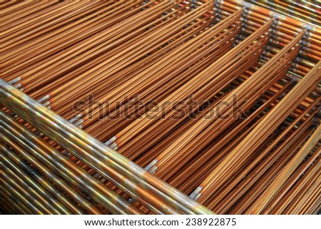 copper semi-finished products in the workshop, closeup of photo