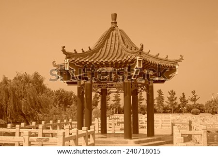 LUANNAN COUNTY - AUGUST 7: ttraditional Chinese architectural style pavilion in the countryside,  on august 7, 2014, Luannan County, Hebei Province, China.